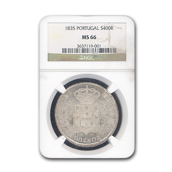 1835 Portugal Silver 400 Reis MS-66 NGC 1835 Portugal Silver 400 Reis MS-66 NGC